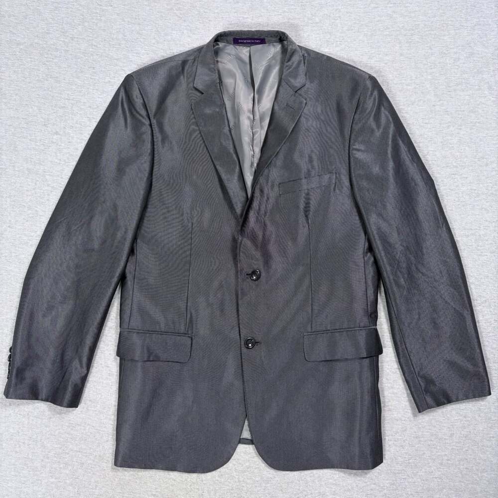 Vinci Men's Gray Microcheck Two-Button Suit Jacket Blazer Size 42R